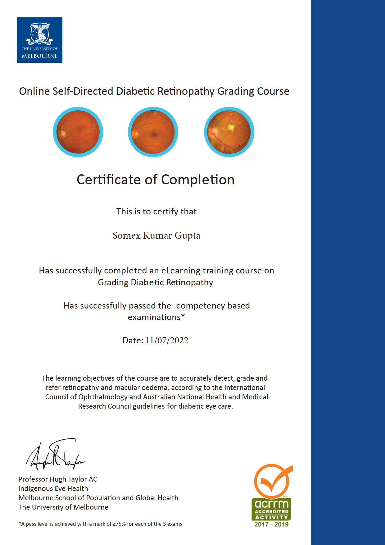 Diabetic Retinopathy Grading Certiﬁcate